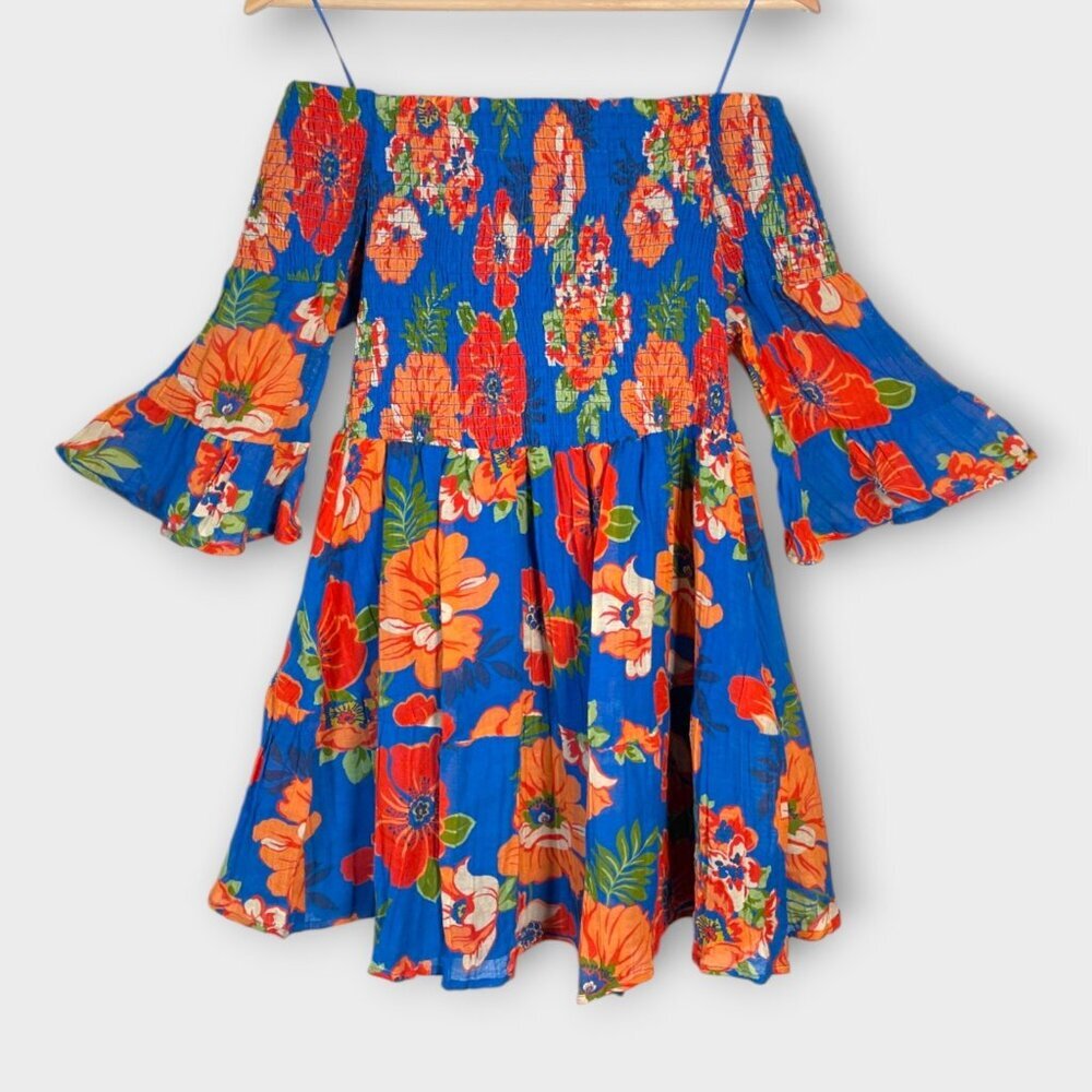 GUESS Charley Off-The-Shoulder Dress Sz MEDIUM Blue Floral Boho NEW - Picture 4 of 11